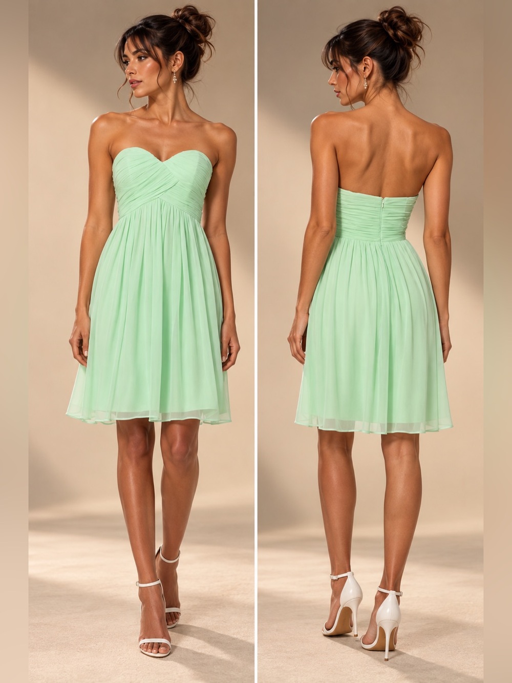Bill Levkoff Mint Sage Green Strapless Pleated Chiffon Bridesmaid Dress Size 10